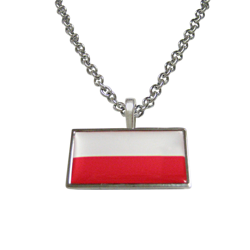 Thin Bordered Poland Flag Pendant Necklace